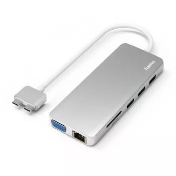 Hama 00200133 laptop dock/port replicator USB 3.2 Gen 1 (3.1 Gen 1) Type-C Silver, White
