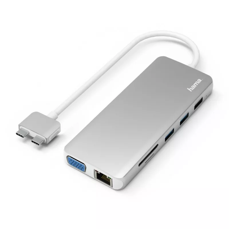 Hama 00200133 laptop dock/port replicator USB 3.2 Gen 1 (3.1 Gen 1) Type-C Silver, White