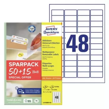 Self-adhesive printer label AVERY L4736REV-65 White 4.57x2.12 cm
