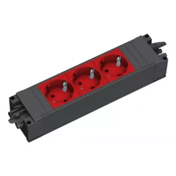 Power strip Bachmann STEP BASE 3‑outlet, 250 V 16 A, plastic housing, IP20, red, 52×230×44 mm