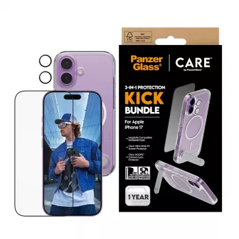 Protective case PanzerGlass CARE Feature Kick 3w1 for iPhone 17 with built-in screen glass and camera lens protection
