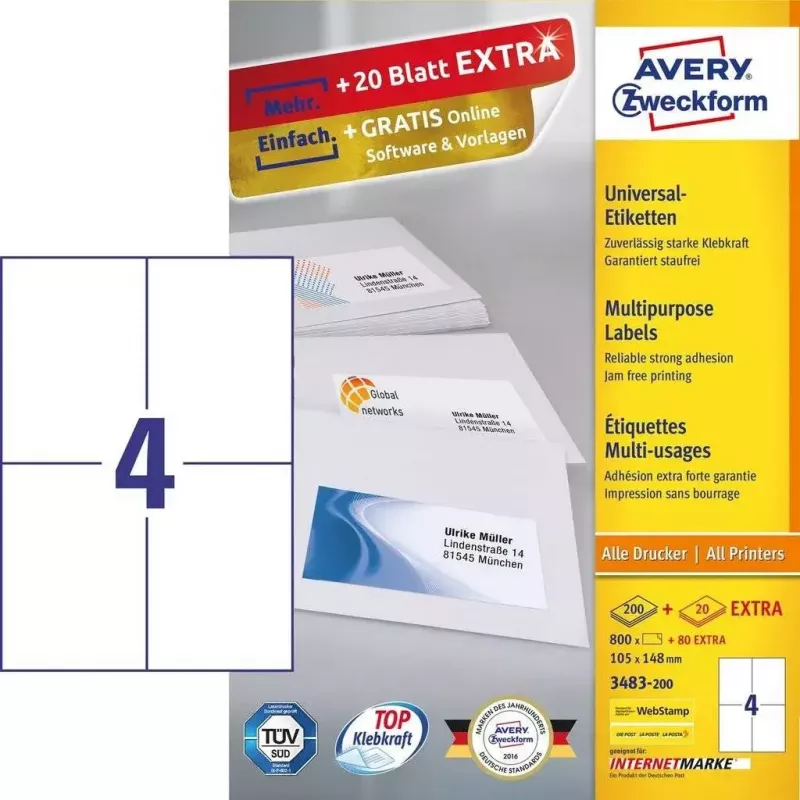 Self-adhesive label Rectangle AVERY 3483-200