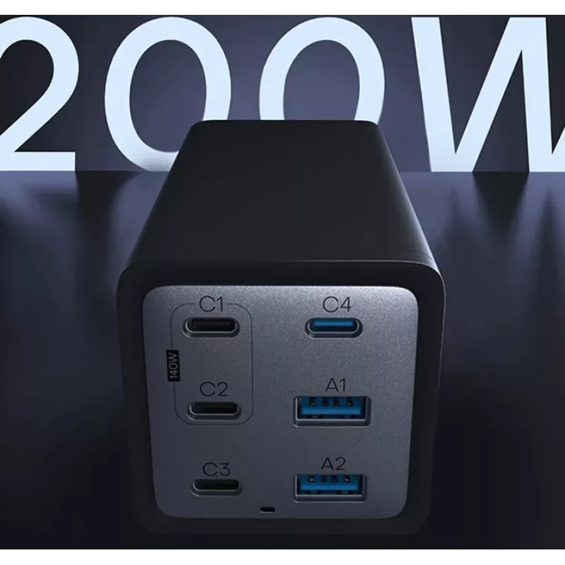 Conceptronic 6-Port 200W GaN USB PD Charger with USB-C Charging Cable, USB-C x 4, USB-A x 2, QC 3.0, PD 3.1, PPS