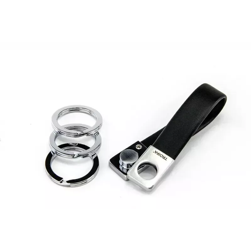 Keyring TROIKA TWISTER Black Silver Leather Metal 16mm 9mm