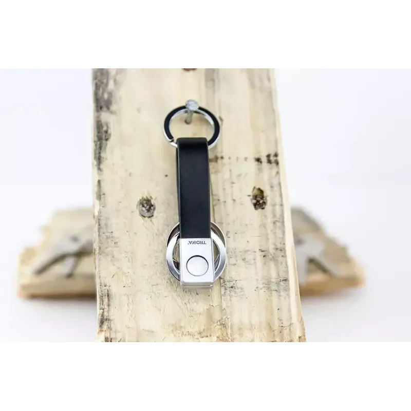 Keyring TROIKA TWISTER Black Silver Leather Metal 16mm 9mm