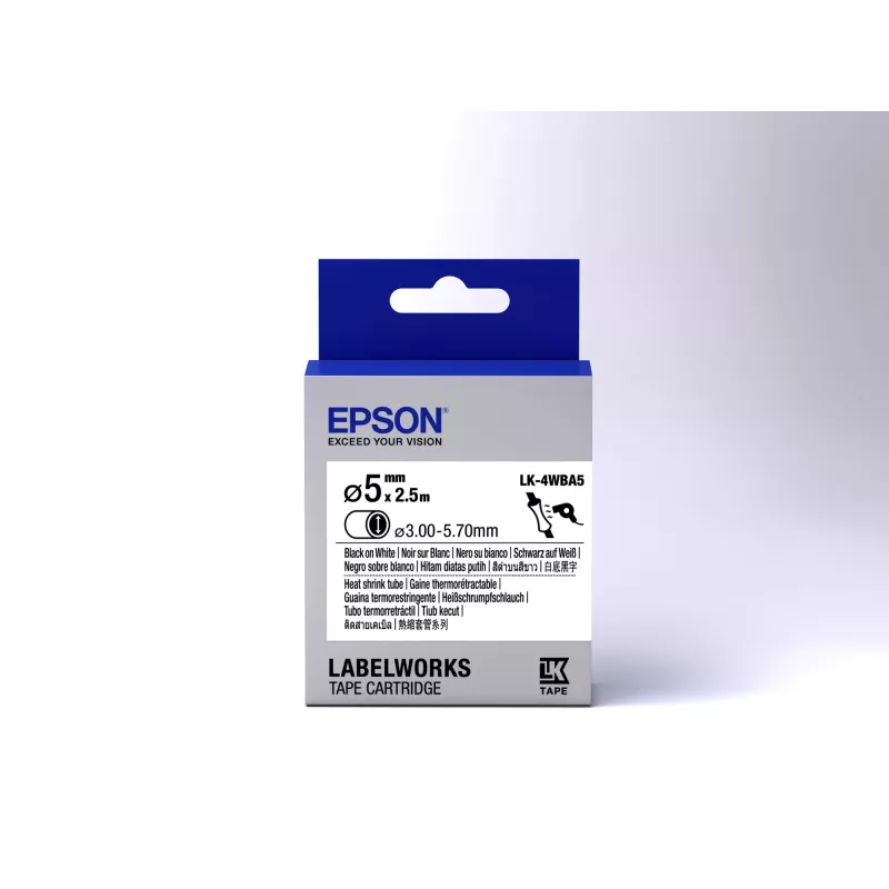 Epson Label Cartridge Heat Shrink Tube (HST) LK-4WBA5 Black/White D5mm (2.5m)