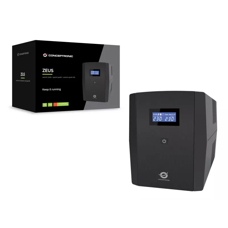 Conceptronic ZEUS04G 2200VA 1320W UPS, UK socket x 4, HID USB, RJ45 In/Out, AVR