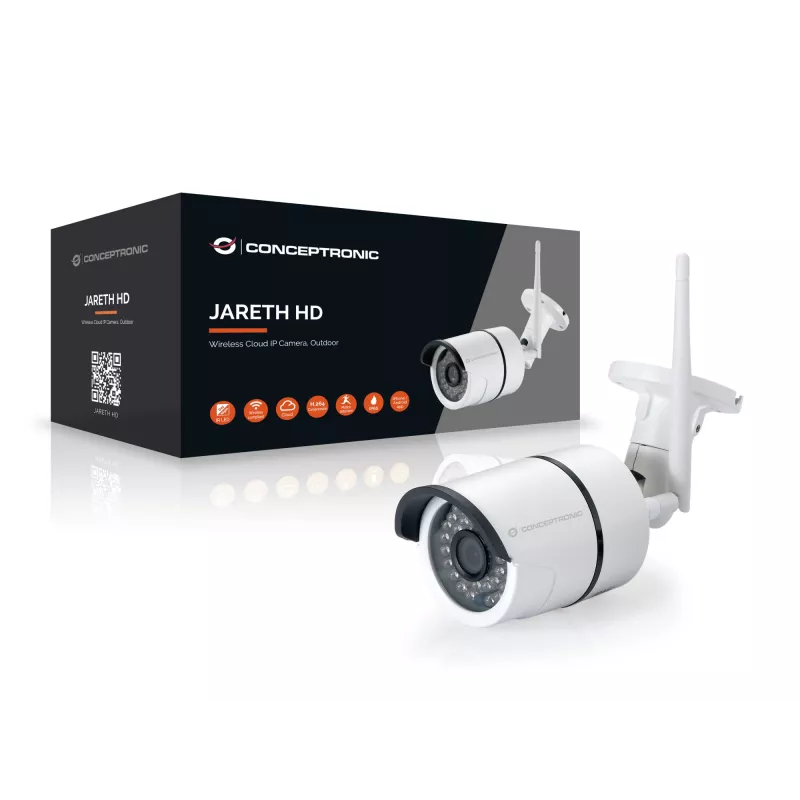 Conceptronic JARETH HD Wireless Cloud IP Camera, Outdoor, IP security camera, Outdoor, Wired & Wireless, External, Ceiling/wall, White