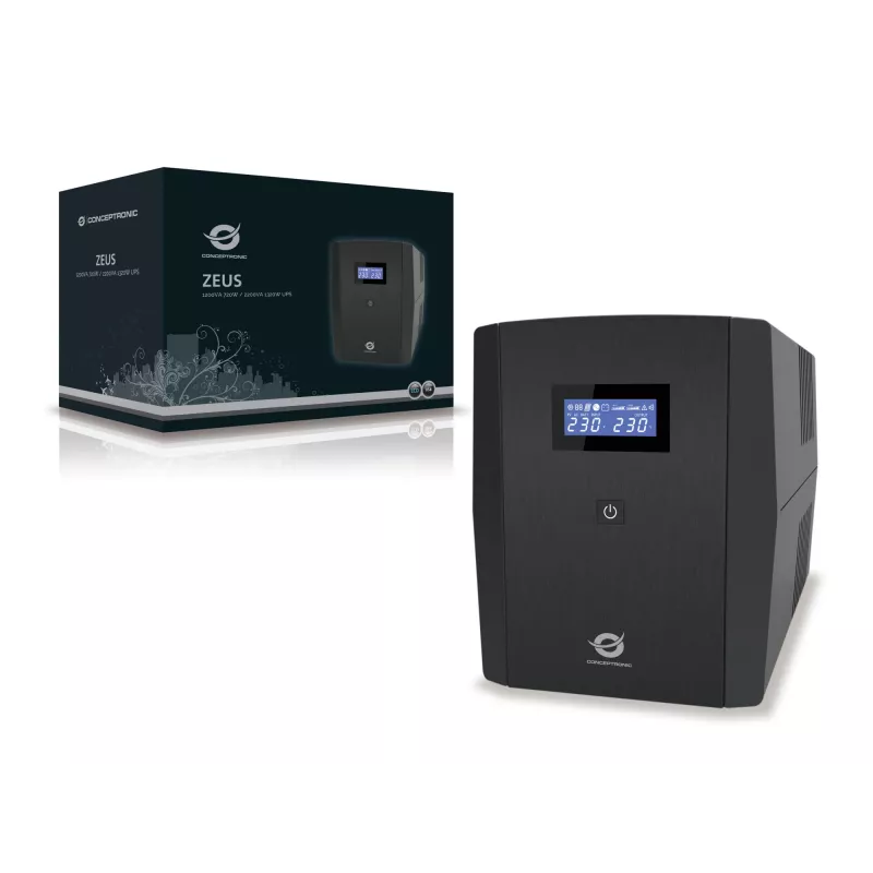 Conceptronic ZEUS 1200VA 720W UPS, IEC + schuko socket, Line-Interactive, 1.2 kVA, 720 W, 220 V, 240 V, 220 V