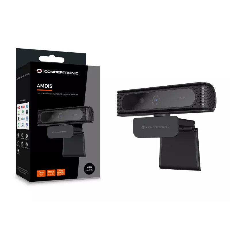 Conceptronic AMDIS09B 1080p Windows Hello Face Recognition Webcam