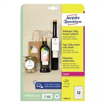 Non-adhesive label Avery T2004-10 120 pcs White Round 6 cm
