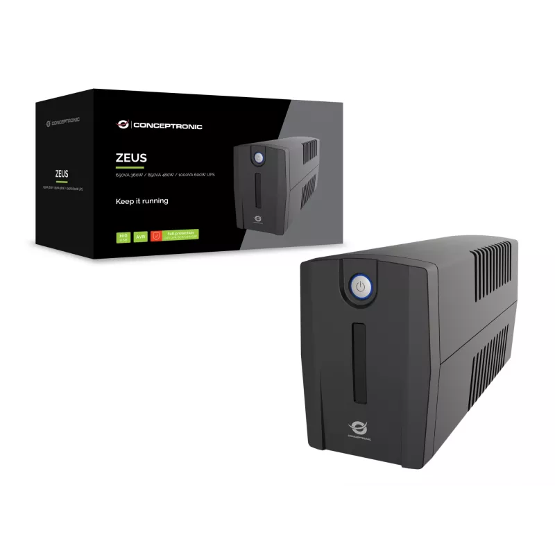 Conceptronic ZEUS02G 850VA 480W UPS, UK socket x 2, HID USB, RJ45 In/Out, AVR