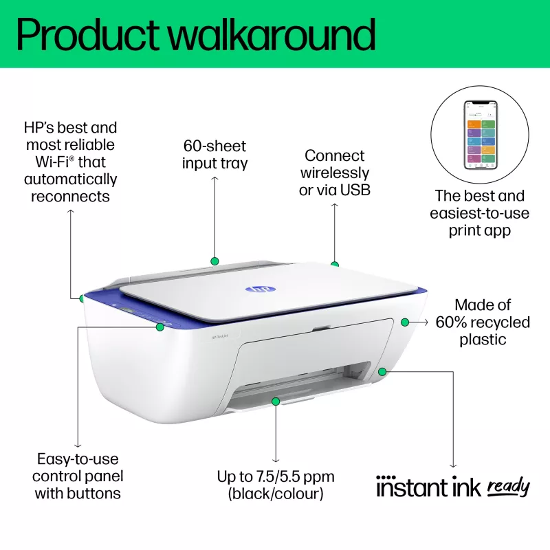 HP DeskJet 2821e Wireless All-in-One Color Printer, Instant Ink; Copier, Scanner