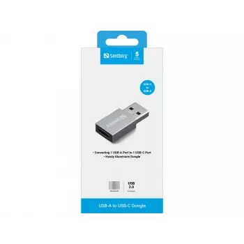 Sandberg USB-A to USB-C Dongle, USB-A, USB-C, Aluminium