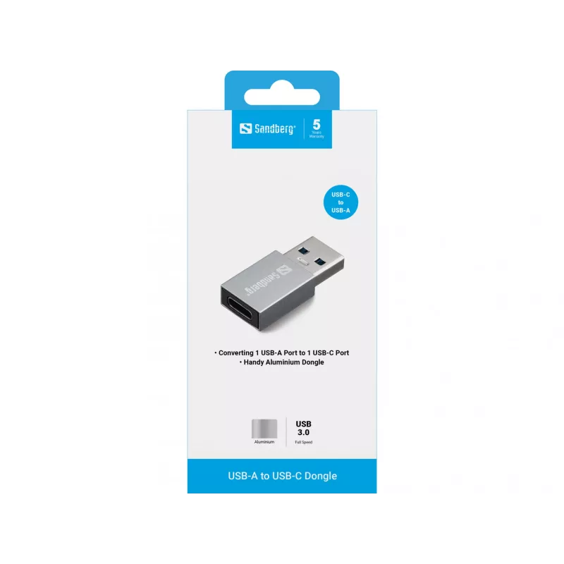 Sandberg USB-A to USB-C Dongle, USB-A, USB-C, Aluminium