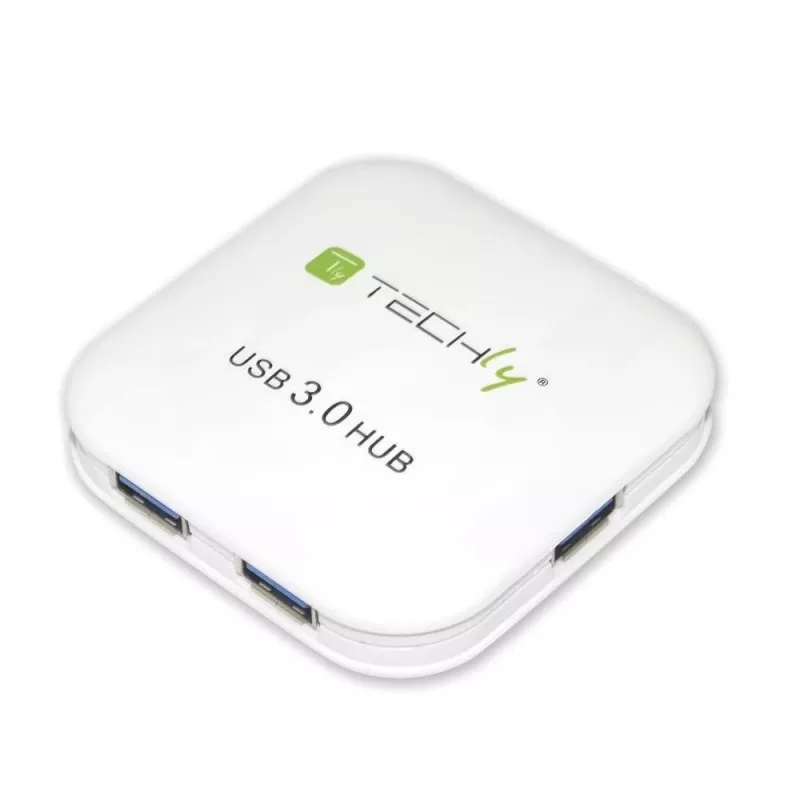 Techly USB 3.0 Super Speed Hub 4 Ports White IUSB3-HUB4-WH, USB 3.2 Gen 1 (3.1 Gen 1) Type-A, 5000 Mbit/s, White, 0.8 m, CE, RoHS, USB 2.0 USB 1.1