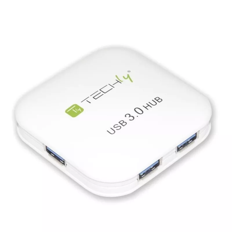 Techly USB 3.0 Super Speed Hub 4 Ports White IUSB3-HUB4-WH, USB 3.2 Gen 1 (3.1 Gen 1) Type-A, 5000 Mbit/s, White, 0.8 m, CE, RoHS, USB 2.0 USB 1.1