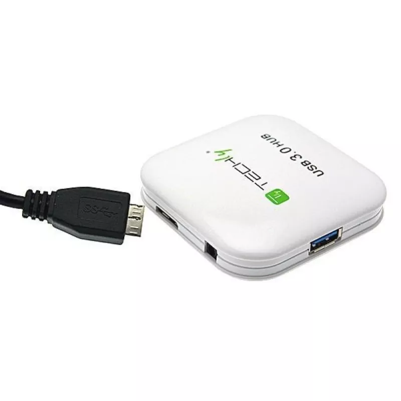 Techly USB 3.0 Super Speed Hub 4 Ports White IUSB3-HUB4-WH, USB 3.2 Gen 1 (3.1 Gen 1) Type-A, 5000 Mbit/s, White, 0.8 m, CE, RoHS, USB 2.0 USB 1.1
