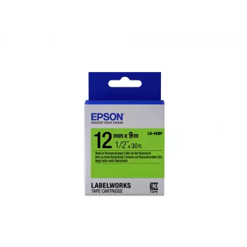 Epson Label Cartridge Fluorescent LK-4GBF Black/Green 12mm (9m)