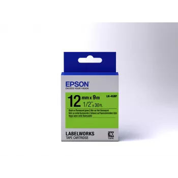 Epson Label Cartridge Fluorescent LK-4GBF Black/Green 12mm (9m)