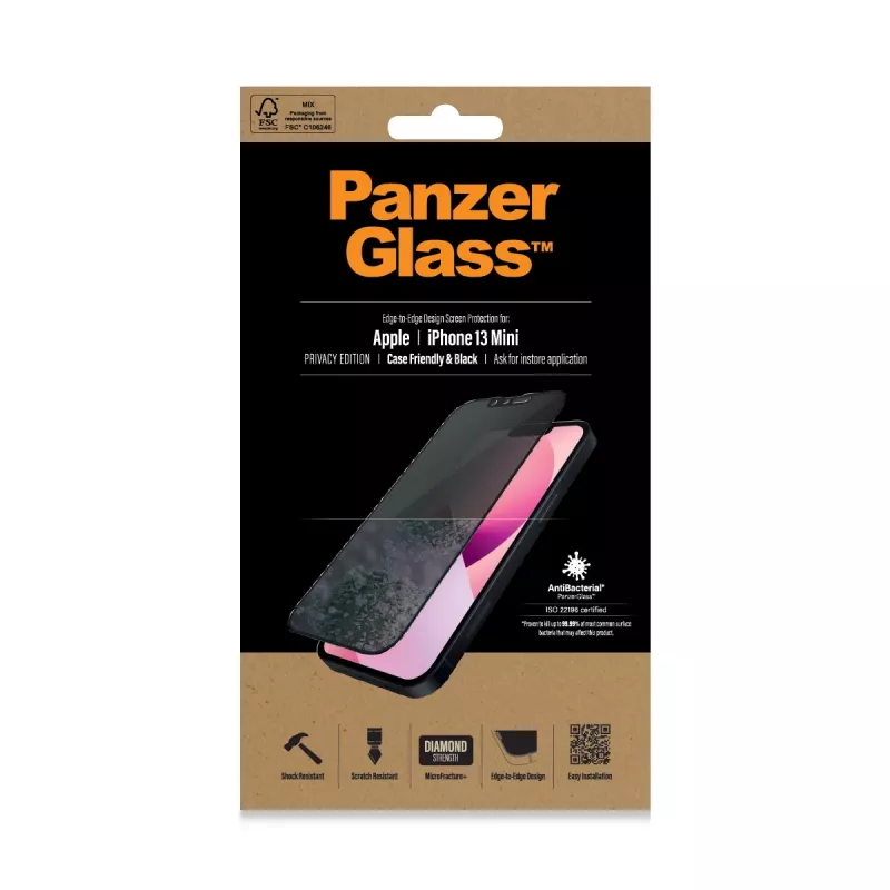 PanzerGlass Privacy Screen Protector Apple iPhone 13 Mini Edge-to-Edge Scratch Shock Resistant