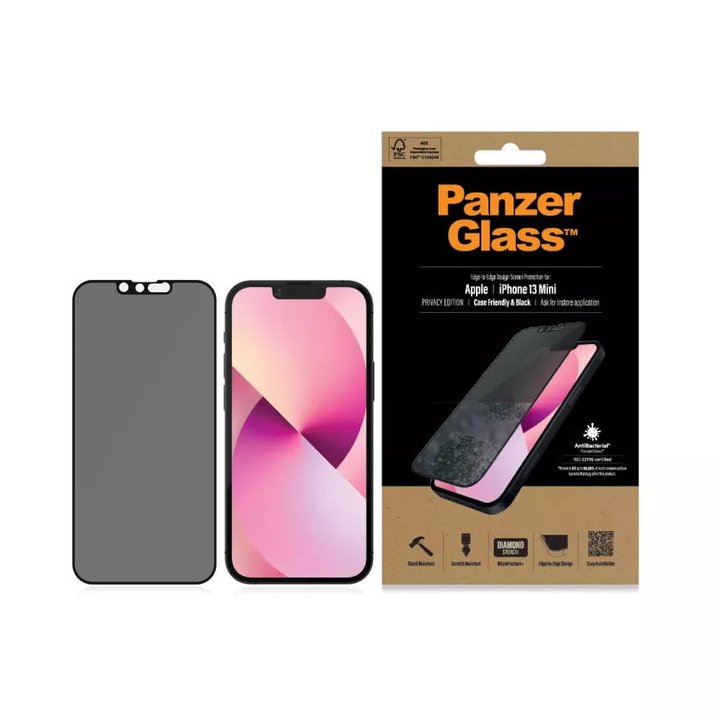 PanzerGlass Privacy Screen Protector Apple iPhone 13 Mini Edge-to-Edge Scratch Shock Resistant