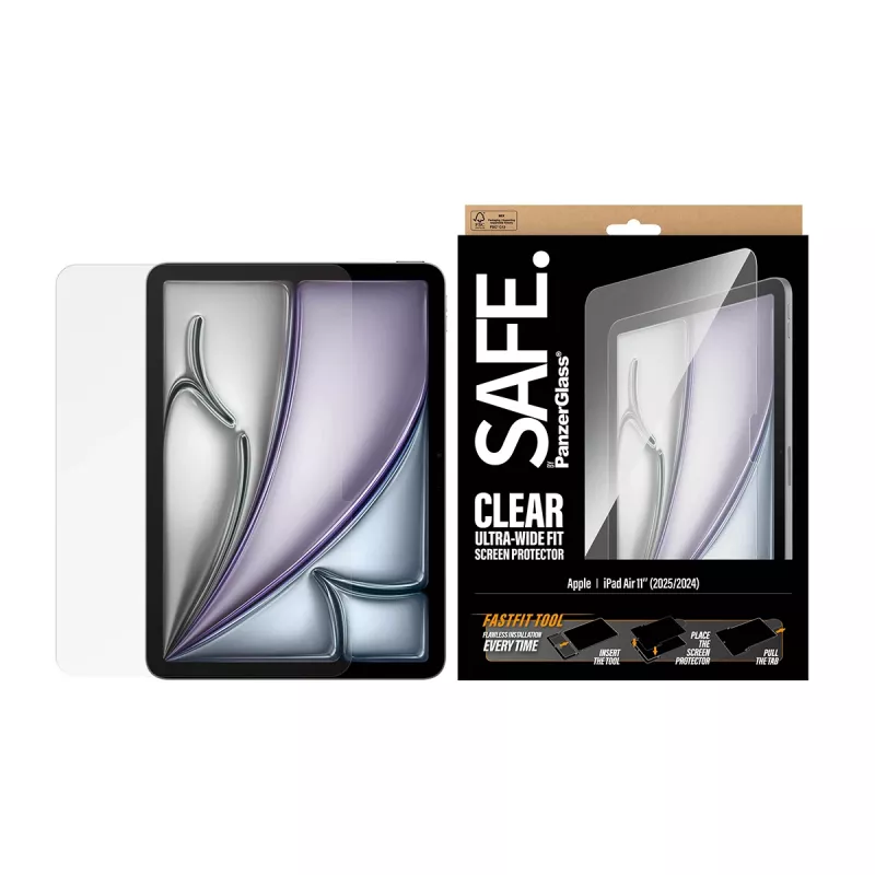 PanzerGlass SAFE. by ® Screen Protector iPad Air 11 inch (2024-2026) | Ultra-Wide Fit w. Fastfit tool