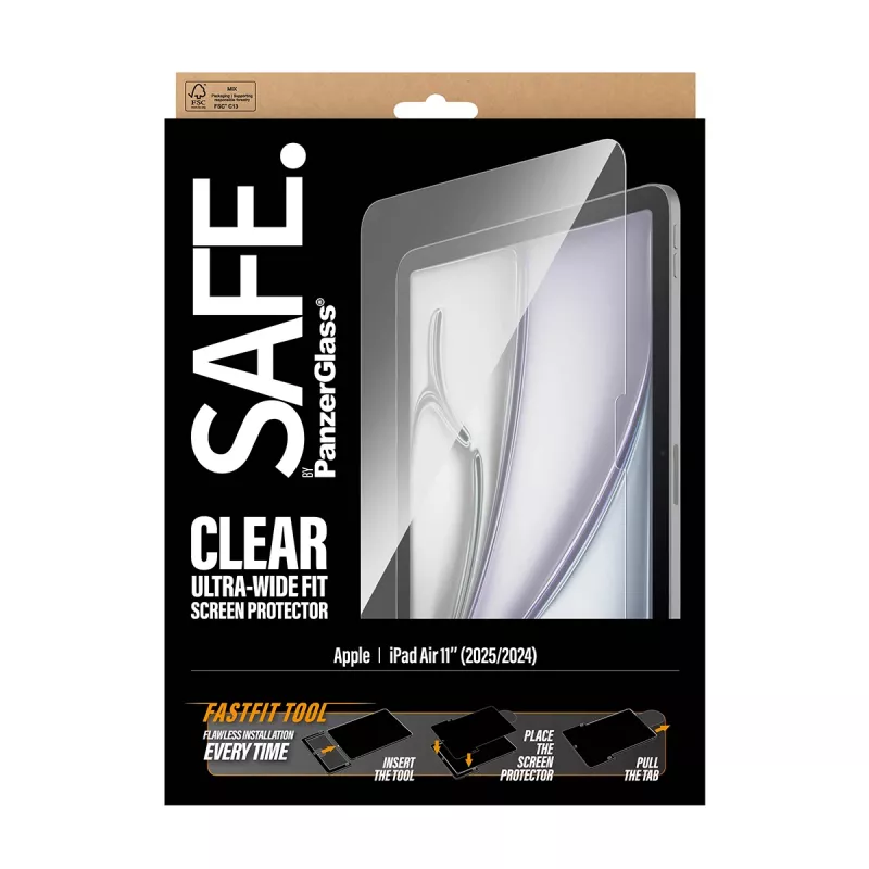 PanzerGlass SAFE. by ® Screen Protector iPad Air 11 inch (2024-2026) | Ultra-Wide Fit w. Fastfit tool