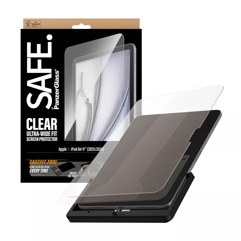 PanzerGlass SAFE. by ® Screen Protector iPad Air 11 inch (2024-2026) | Ultra-Wide Fit w. Fastfit tool