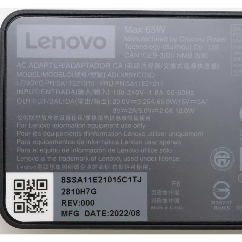 Lenovo 5A11E21011 power adapter/inverter Indoor 45 W Black