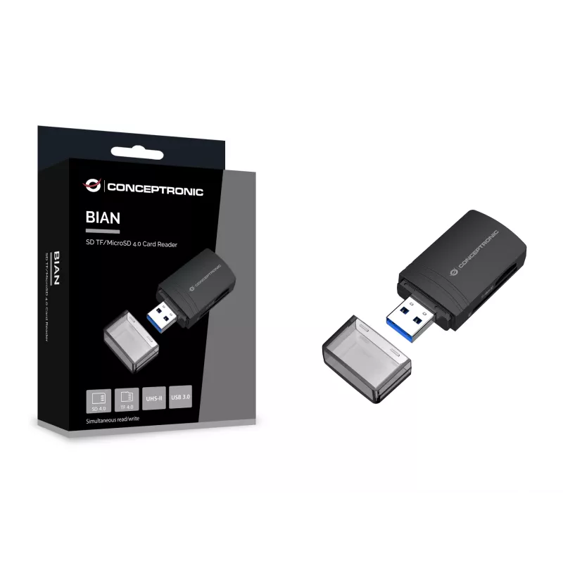 Conceptronic BIAN06B SD TF/MicroSD 4.0 Card Reader, UHS-II, USB 3.0, 5Gbps