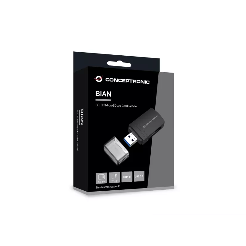 Conceptronic BIAN06B SD TF/MicroSD 4.0 Card Reader, UHS-II, USB 3.0, 5Gbps