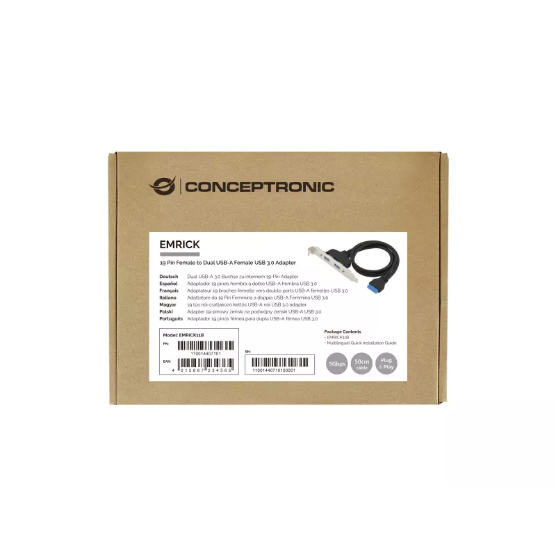 Conceptronic EMRICK11B 19 Pin Female to Dual USB-A Female USB 3.0 Adapter