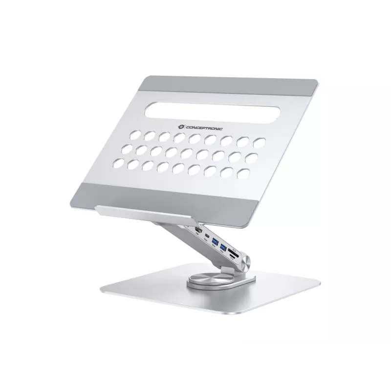 Conceptronic DONN27G, Laptop stand, Silver, Aluminium, 360°, USB 3.2 Gen 1 (3.1 Gen 1) Type-C, 5000 Mbit/s
