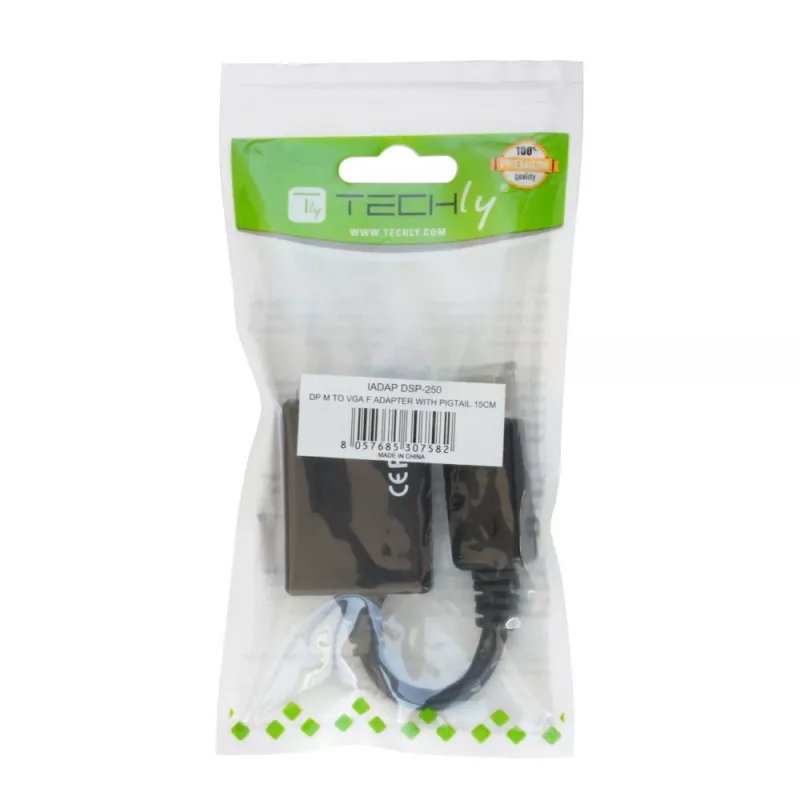 Techly DisplayPort DP to VGA Adapter M F IADAP DSP-250, 0.07 m, DisplayPort, 2 x VGA (D-Sub), Male, Female, 1920 x 1200 pixels