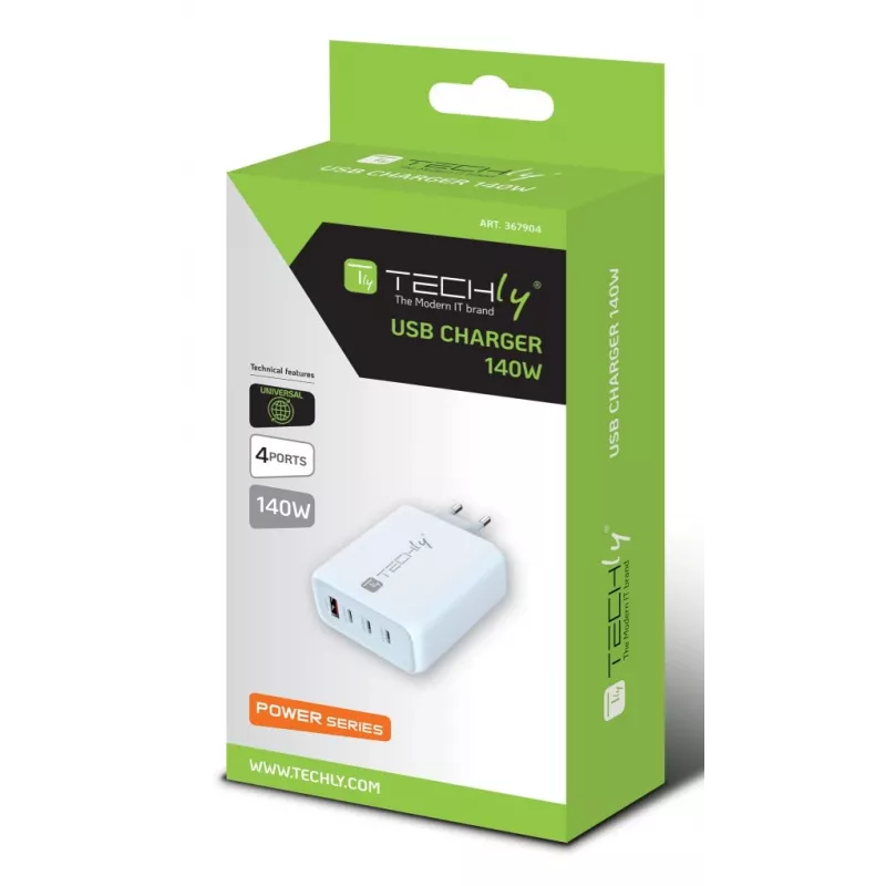 Techly IPW-PD140W-WH mobile device charger Power bank, Smartphone, Tablet, Universal White AC Fast charging Indoor
