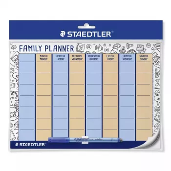 STAEDTLER Lumocolor Family Planner Set 641 FP - Reusable Dry-Wipe A4 Wall & Fridge Organiser with 4 Markers