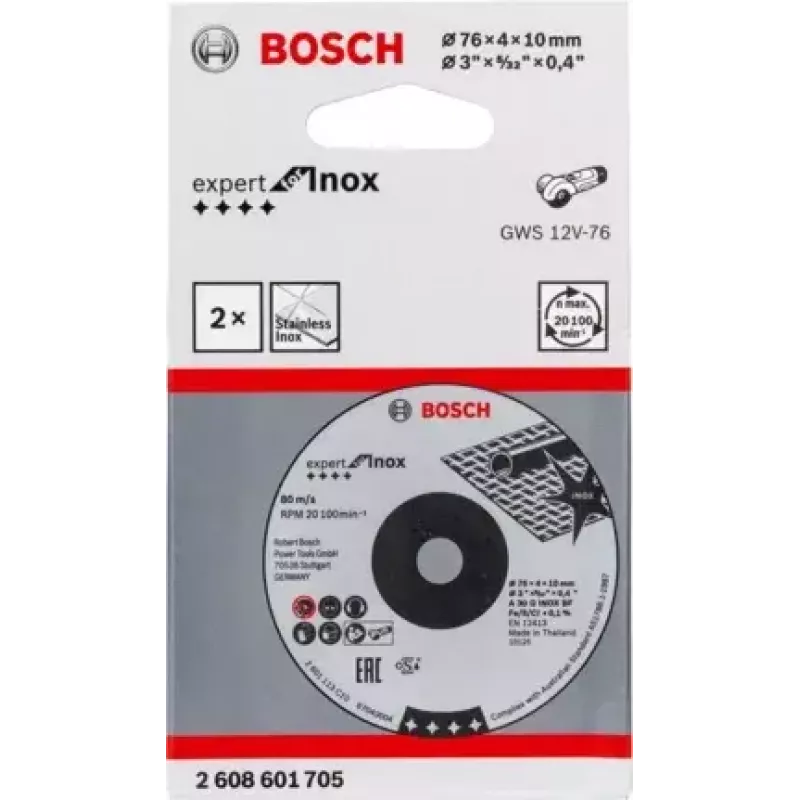 Bosch Expert for Inox grinding discs, 76 x 4 x 10 mm, 2 pcs