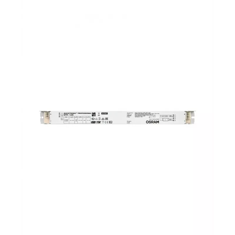 Electronic ballast Osram QTP5 1X80, lifetime 100000 h, AC 198–264 V, 50/60 Hz, 40 A, -20–50 °C, 360×30×21 mm