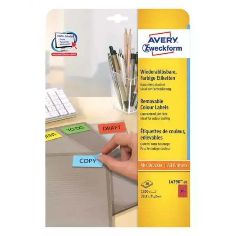 Self-adhesive label Avery L4790-20 Rounded rectangle Removable