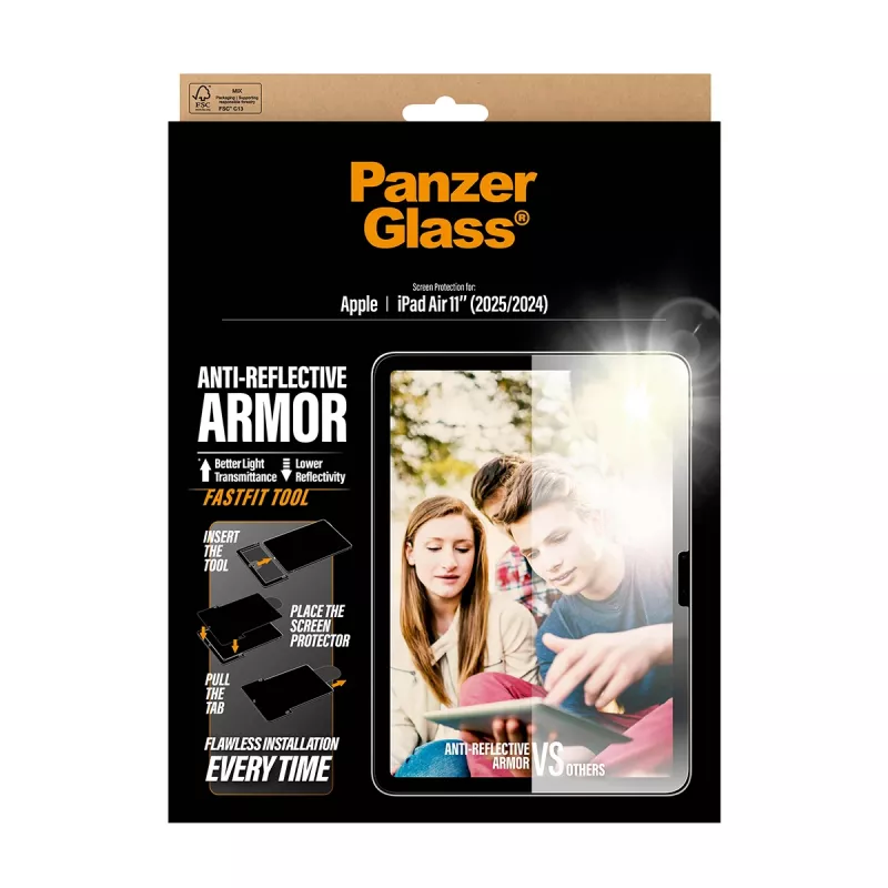 Screen protector PanzerGlass Anti-Reflective Armor for iPad Air 11 inch (2024–2026) Ultra-Wide Fit with Fastfit tool, PET/Silicone