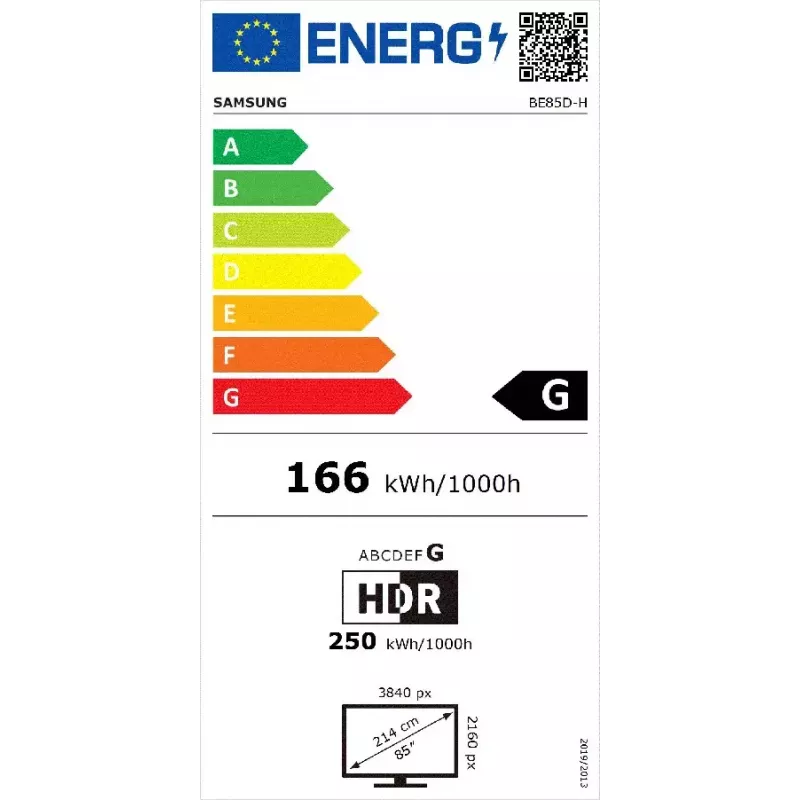 Samsung BE85D-H 85 inch 4K UHD Smart Signage Display - Tizen, Wi-Fi, 16/7