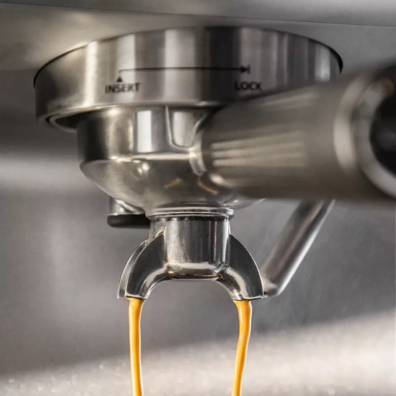 Espresso machine KRUPS XP801T semi‑automatic with built‑in grinder, 3 L water tank, 2‑cup output, black/stainless steel