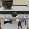 Espresso machine KRUPS XP801T semi‑automatic with built‑in grinder, 3 L water tank, 2‑cup output, black/stainless steel