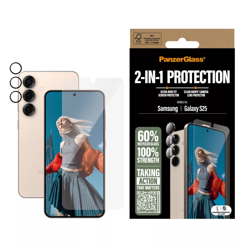 PanzerGlass 2-in-1 Protection Bundle Samsung Galaxy S25 Scratch Shock Resistant
