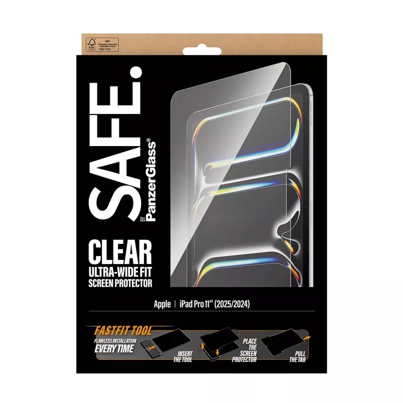 PanzerGlass SAFE. by ® Screen Protector iPad Pro 11 inch (2024-2025) | Ultra-Wide Fit w. Fastfit tool