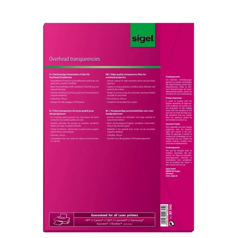 Printing film A4 Sigel KF545 Transparent 100 sheets