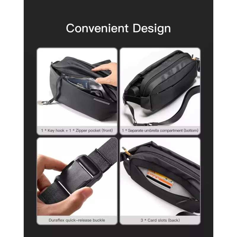 Shoulder bag Inateck LB03014 — unisex polyester 900D, zipper closure, 4 L, black