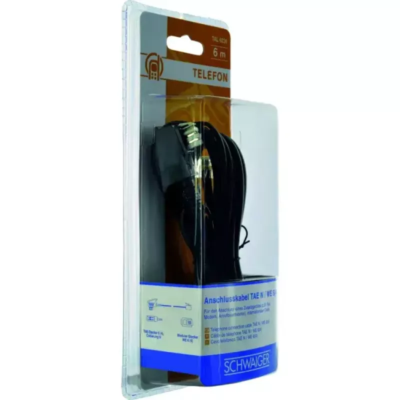 Cable RJ-11 Schwaiger TAL6236533 6.0m TAE-N Black