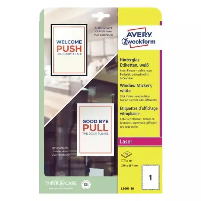 Avery Window Stickers Self-adhesive printer label A4 White 10 pcs